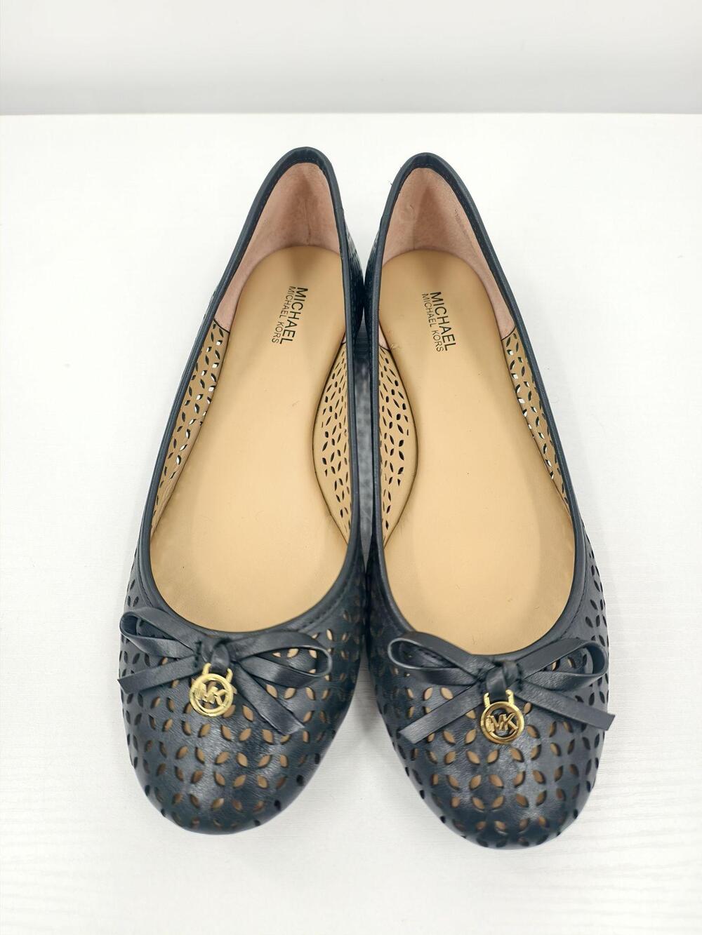 MICHAEL Kors Shoes Womens Size 8 Black Leather Ballet Flats Perforated